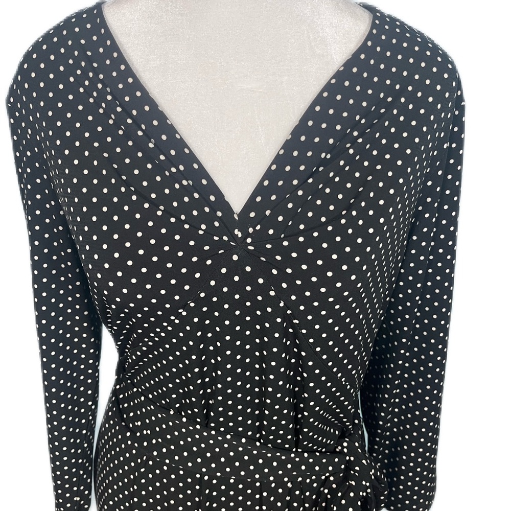 Talbots Polka Dot Wrap Dress Black White Petite 12P Career‎ Casual Chic Pristine - Picture 5 of 5